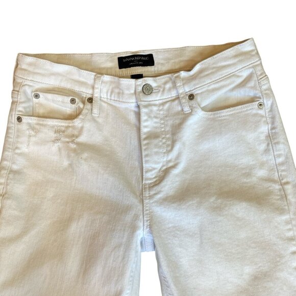 Banana Republic Girlfriend Jeans Slit Knee Fray Sz 27/4 White #45R - Picture 4 of 8